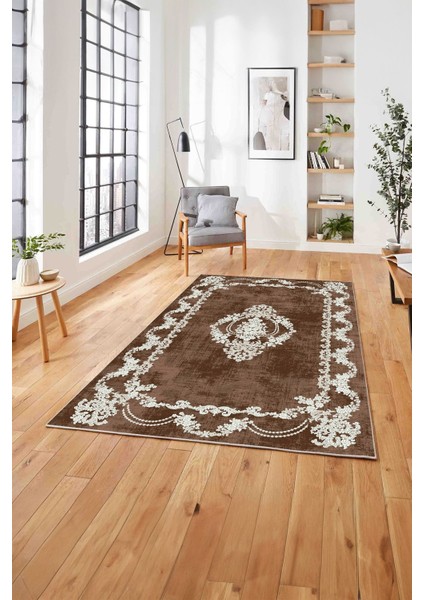 Baskılı Klasik Akrilik Model Yıkanabilir Kaymaz Yolluk Mutfak Salon Halısı, Klasik-33-Kahve,