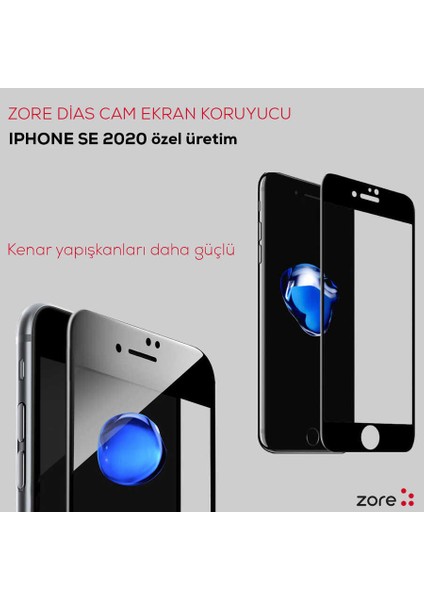 Apple iPhone Se 2020 Ekran Koruyucu Dias Cam Ekran Koruyucu Siyah