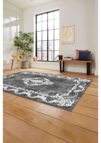 Baskılı Klasik Akrilik Model Yıkanabilir Kaymaz Yolluk Mutfak Salon Halısı, Klasik-33-Gri, fırsatları