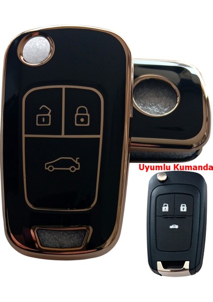 Opel Astra J Insignia Chevrolet Cruze Uyumlu Nano Kumanda Anahtar Kılıfı Oto Anahtarlık Siyah Gold
