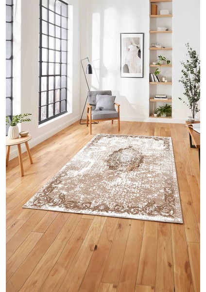 Baskılı Klasik Dekoratif Model Yıkanabilir Kaymaz Yolluk Mutfak Salon Halısı, Klasik-49-Kahve,