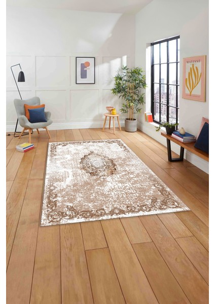 Baskılı Klasik Dekoratif Model Yıkanabilir Kaymaz Yolluk Mutfak Salon Halısı, Klasik-49-Kahve, modelleri