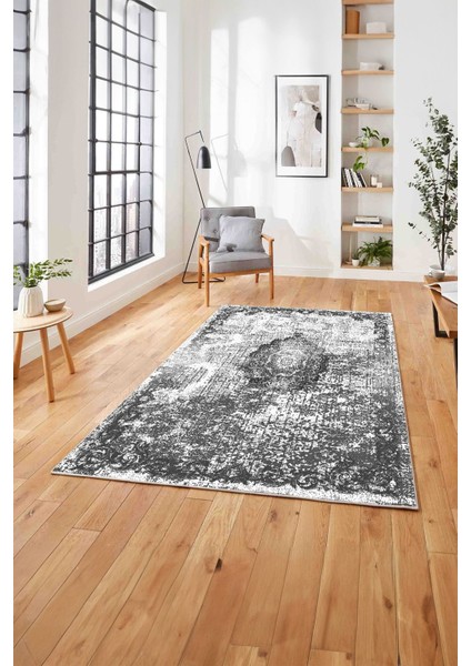 Baskılı Klasik Dekoratif Model Yıkanabilir Kaymaz Yolluk Mutfak Salon Halısı, Klasik-49-Gri,