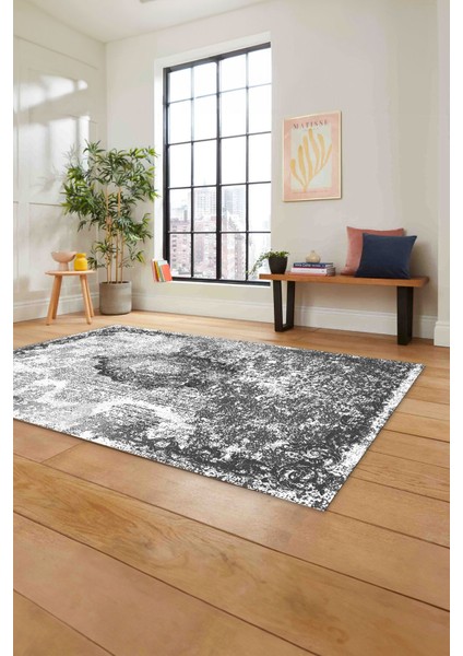 Baskılı Klasik Dekoratif Model Yıkanabilir Kaymaz Yolluk Mutfak Salon Halısı, Klasik-49-Gri, fırsatları