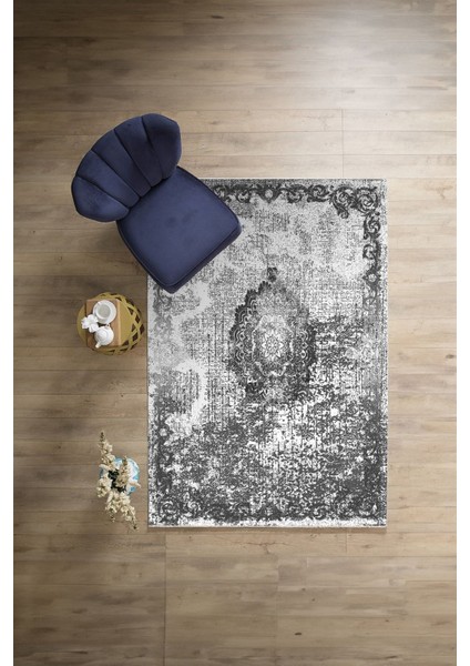 Baskılı Klasik Dekoratif Model Yıkanabilir Kaymaz Yolluk Mutfak Salon Halısı, Klasik-49-Gri, indirimleri