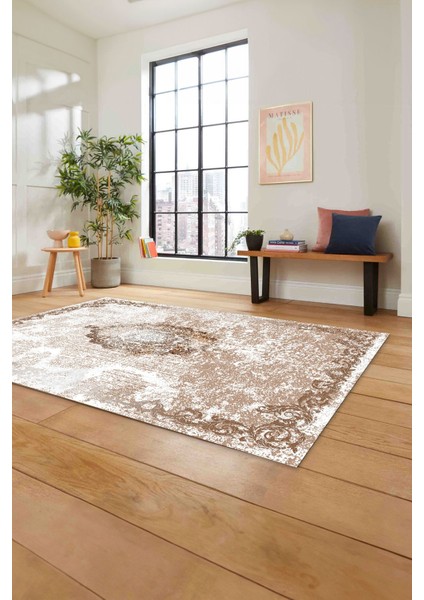 Baskılı Klasik Dekoratif Model Yıkanabilir Kaymaz Yolluk Mutfak Salon Halısı, Klasik-49-Kahve, fırsatları