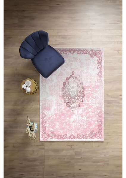 Baskılı Klasik Dekoratif Model Yıkanabilir Kaymaz Yolluk Mutfak Salon Halısı, Klasik-49-Pembe, indirimleri