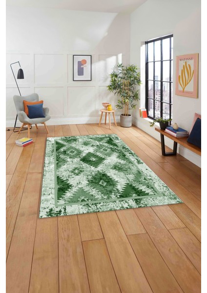 Klasik Kilim Desen Dijital Baskılı Yıkanabilir Kaymaz Yolluk Mutfak Salon Halısı, Klasik-76-Yeşil, modelleri