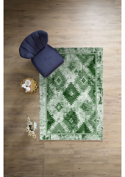 Klasik Kilim Desen Dijital Baskılı Yıkanabilir Kaymaz Yolluk Mutfak Salon Halısı, Klasik-76-Yeşil, indirimleri