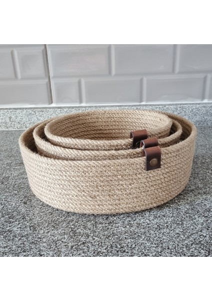 Jüt Hasır Sepet 3 Lü Oval Düzenleyici, Jüt Sepet Organizer 3lü Mutfak & Banyo Düzenleyicisi, Jüt Renk
