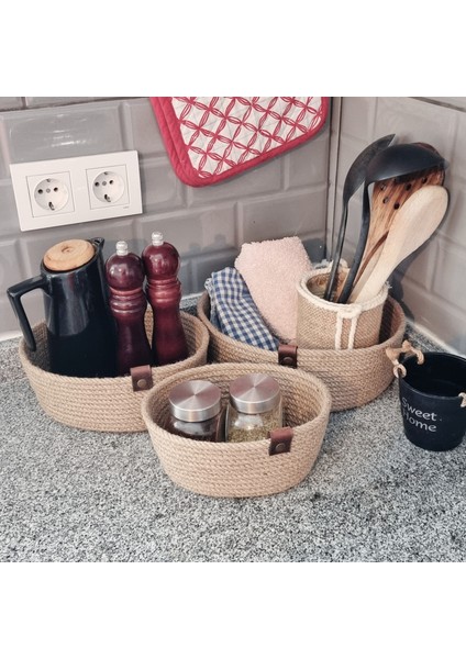 Jüt Hasır Sepet 3 Lü Oval Düzenleyici, Jüt Sepet Organizer 3lü Mutfak & Banyo Düzenleyicisi, Jüt Renk