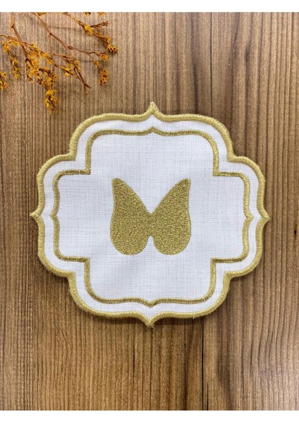 Linen Keten Gold Papatya 6'lı Kokteyl Peçetesi Sırma Nakış Işlemeli Kahve Yanı Sunumluk