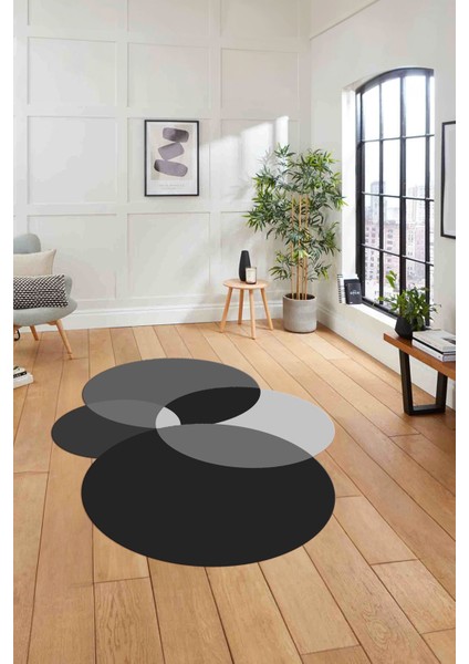 Dijital Lazer Kesim Daire Motifli Yıkanabilir Kaymaz Yolluk Mutfak Salon Halısı, Lazer-41-Gri,