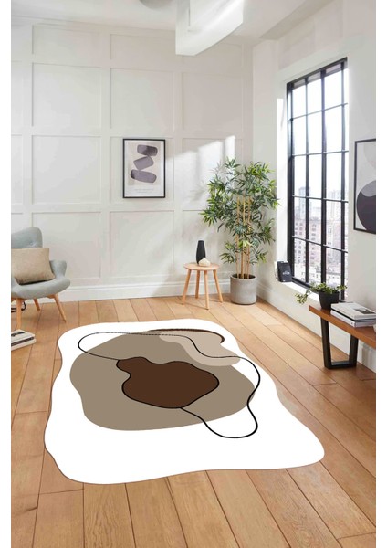 Baskılı Lazer Kesim Modern Yıkanabilir Kaymaz Yolluk Mutfak Salon Halısı, Lazer-32-Kahve,