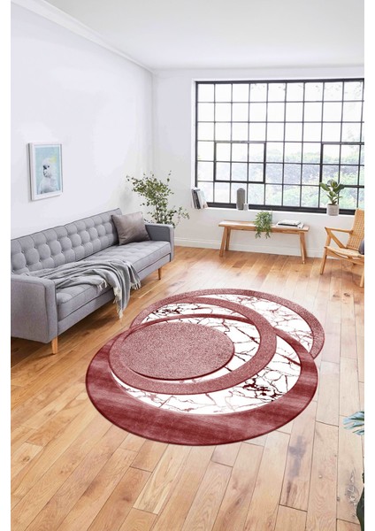 Dijital Lazer Kesim Daire Desen Yıkanabilir Kaymaz Yolluk Mutfak Salon Halısı, Lazer-33-Bordo,