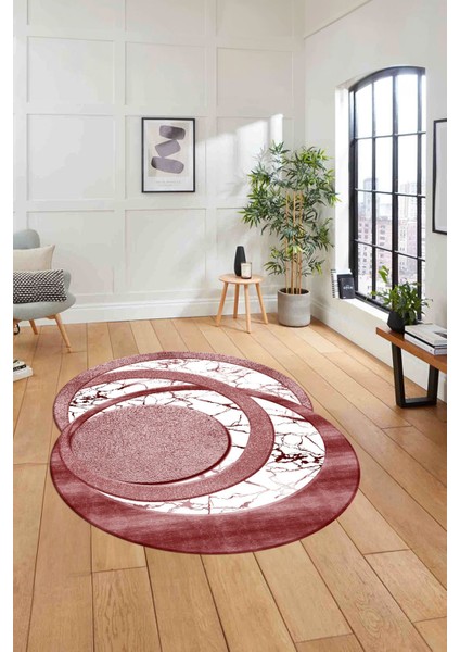 Dijital Lazer Kesim Daire Desen Yıkanabilir Kaymaz Yolluk Mutfak Salon Halısı, Lazer-33-Bordo, modelleri