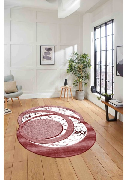 Dijital Lazer Kesim Daire Desen Yıkanabilir Kaymaz Yolluk Mutfak Salon Halısı, Lazer-33-Bordo, indirimleri