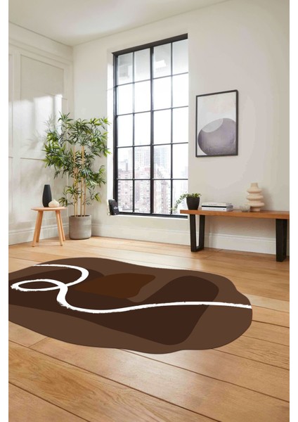 Dijital Lazer Kesim Sade Modern Yıkanabilir Kaymaz Yolluk Mutfak Salon Halısı, Lazer-45-Kahve, modelleri