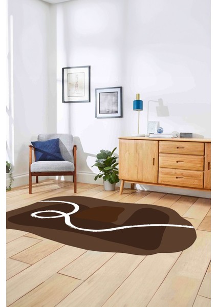 Dijital Lazer Kesim Sade Modern Yıkanabilir Kaymaz Yolluk Mutfak Salon Halısı, Lazer-45-Kahve, indirimleri