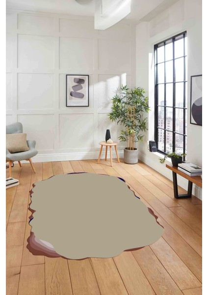 Dijital Lazer Kesim Sade Model Yıkanabilir Kaymaz Yolluk Mutfak Salon Halısı, Lazer-38-Bej,