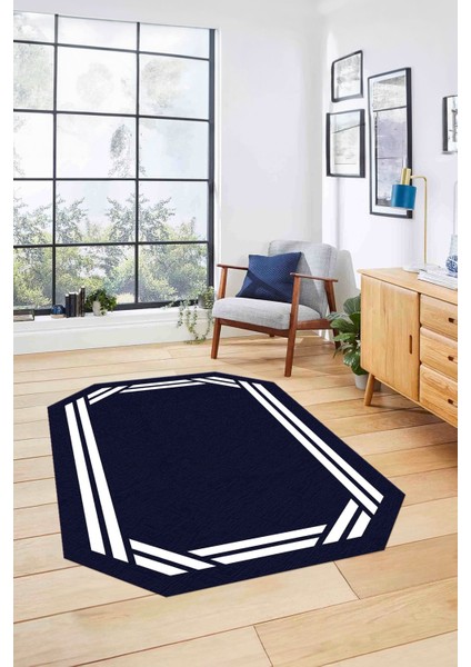 Dijital Lazer Kesim Kesik Çizgili Yıkanabilir Kaymaz Yolluk Mutfak Salon Halısı, Lazer-48-Lacivert,