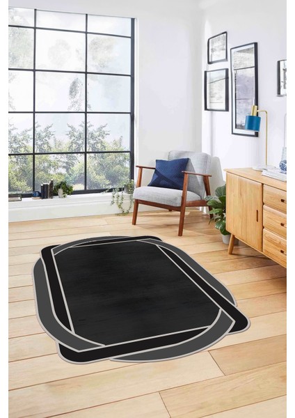 Dijital Lazer Kesim Kenar Geçişli Yıkanabilir Kaymaz Yolluk Mutfak Salon Halısı, Lazer-47-Gri,