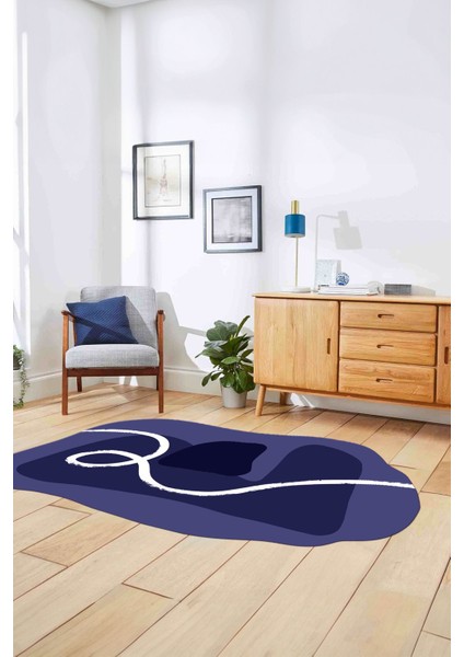 Dijital Lazer Kesim Sade Modern Yıkanabilir Kaymaz Yolluk Mutfak Salon Halısı, Lazer-45-Mavi, indirimleri