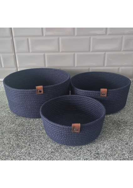 3lü Set Yuvarlak Jüt Hasır Sepet, Çok Amaçlı Düzenleyici, Kordon Ip Sepet, Organizer, Lacivert fırsatları