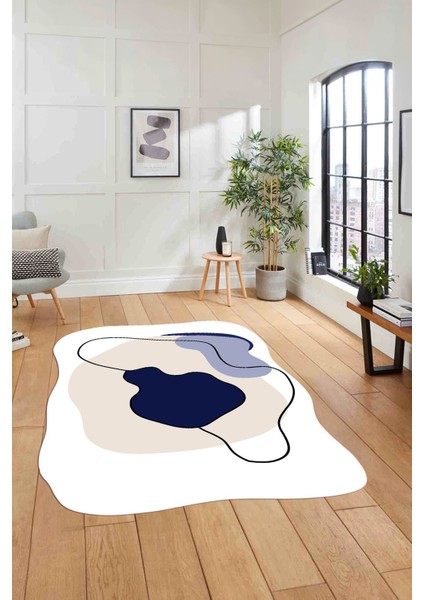 Baskılı Lazer Kesim Modern Yıkanabilir Kaymaz Yolluk Mutfak Salon Halısı, Lazer-32-Lacivert, modelleri