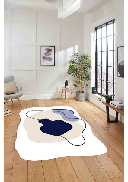 Baskılı Lazer Kesim Modern Yıkanabilir Kaymaz Yolluk Mutfak Salon Halısı, Lazer-32-Lacivert, indirimleri