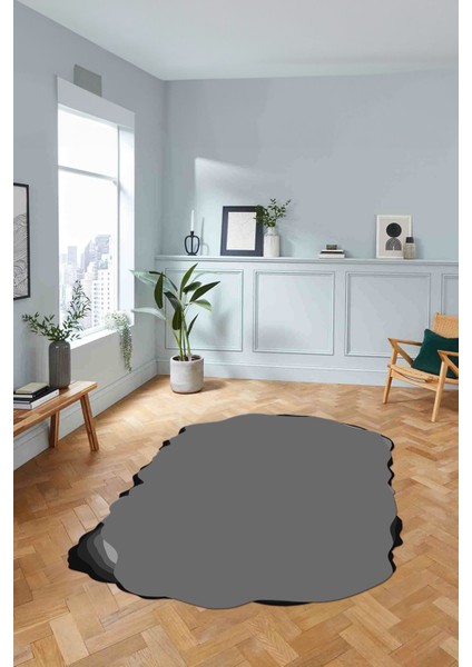 Dijital Lazer Kesim Sade Model Yıkanabilir Kaymaz Yolluk Mutfak Salon Halısı, Lazer-38-Gri,