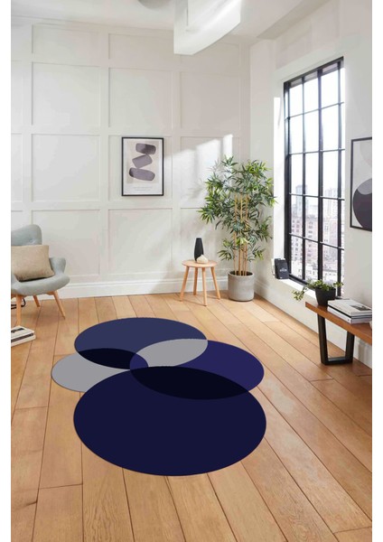 Dijital Lazer Kesim Daire Motifli Yıkanabilir Kaymaz Yolluk Mutfak Salon Halısı, Lazer-41-Lacivert, modelleri
