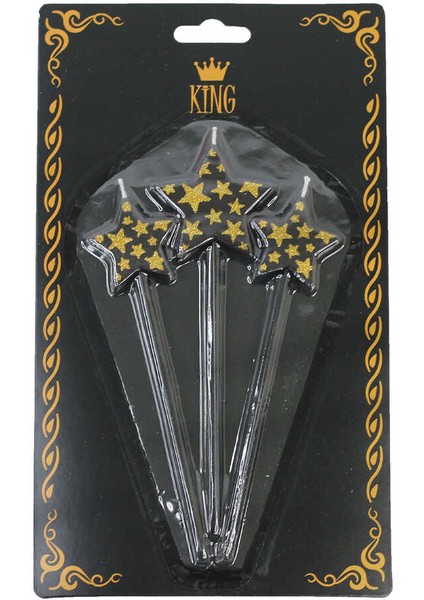 Gold Yaldızlı Siyah Yıldız Pasta Mumu 3 Lü