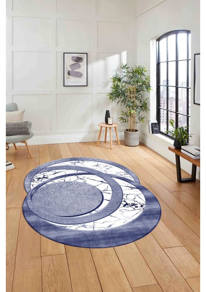 Dijital Lazer Kesim Daire Desen Yıkanabilir Kaymaz Yolluk Mutfak Salon Halısı, Lazer-33-Lacivert, modelleri