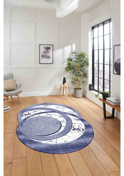 Dijital Lazer Kesim Daire Desen Yıkanabilir Kaymaz Yolluk Mutfak Salon Halısı, Lazer-33-Lacivert, indirimleri