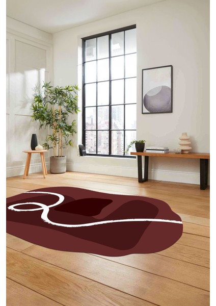 Dijital Lazer Kesim Sade Modern Yıkanabilir Kaymaz Yolluk Mutfak Salon Halısı, Lazer-45-Bordo, modelleri