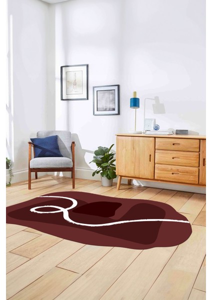 Dijital Lazer Kesim Sade Modern Yıkanabilir Kaymaz Yolluk Mutfak Salon Halısı, Lazer-45-Bordo, indirimleri
