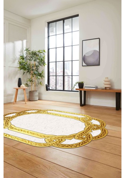 Dijital Lazer Kesim Vektörel Motifli Yıkanabilir Kaymaz Yolluk Mutfak Salon Halısı, Lazer-46-Gold, modelleri