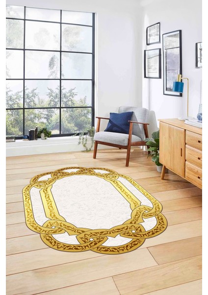 Dijital Lazer Kesim Vektörel Motifli Yıkanabilir Kaymaz Yolluk Mutfak Salon Halısı, Lazer-46-Gold, fırsatları