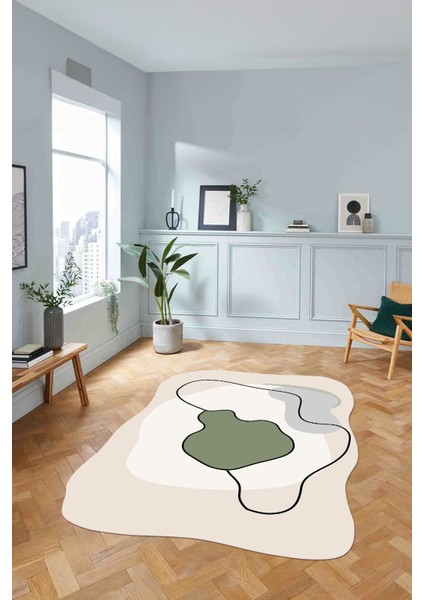 Baskılı Lazer Kesim Modern Yıkanabilir Kaymaz Yolluk Mutfak Salon Halısı, Lazer-32-Yeşil, fiyatları