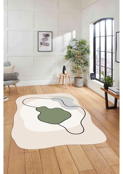 Baskılı Lazer Kesim Modern Yıkanabilir Kaymaz Yolluk Mutfak Salon Halısı, Lazer-32-Yeşil, modelleri