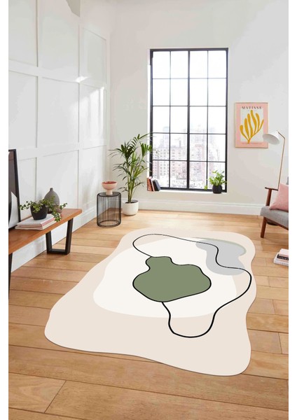 Baskılı Lazer Kesim Modern Yıkanabilir Kaymaz Yolluk Mutfak Salon Halısı, Lazer-32-Yeşil, fırsatları