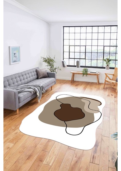 Baskılı Lazer Kesim Modern Yıkanabilir Kaymaz Yolluk Mutfak Salon Halısı, Lazer-32-Kahve,