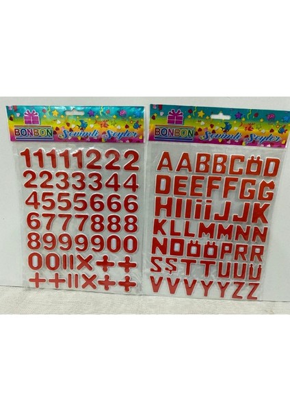 Rakam ve Harfli A4 Boyut 2'li Sticker Kırmızı