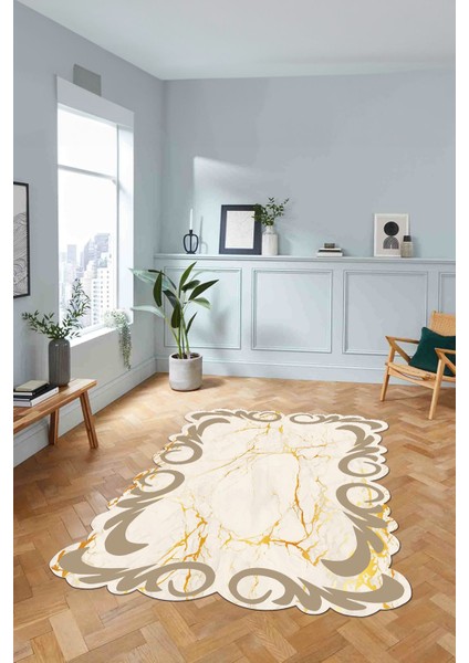 Dijital Lazer Kesim Modern Desen Yıkanabilir Kaymaz Yolluk Mutfak Salon Halısı, Lazer-36-Bej,