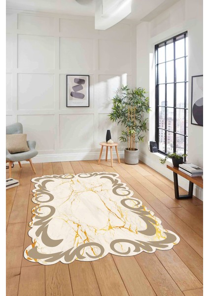 Dijital Lazer Kesim Modern Desen Yıkanabilir Kaymaz Yolluk Mutfak Salon Halısı, Lazer-36-Bej,