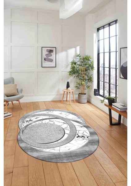 Dijital Lazer Kesim Daire Desen Yıkanabilir Kaymaz Yolluk Mutfak Salon Halısı, Lazer-33-Gri,