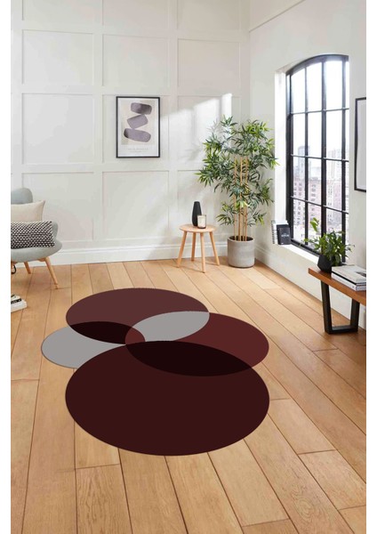 Dijital Lazer Kesim Daire Motifli Yıkanabilir Kaymaz Yolluk Mutfak Salon Halısı, Lazer-41-Bordo,
