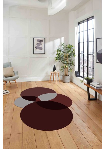 Dijital Lazer Kesim Daire Motifli Yıkanabilir Kaymaz Yolluk Mutfak Salon Halısı, Lazer-41-Bordo, modelleri