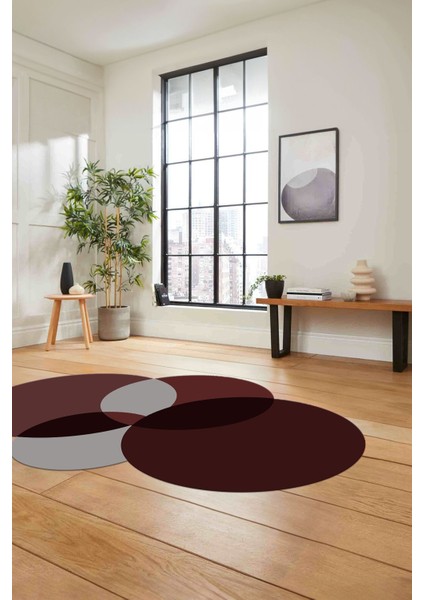 Dijital Lazer Kesim Daire Motifli Yıkanabilir Kaymaz Yolluk Mutfak Salon Halısı, Lazer-41-Bordo, fırsatları